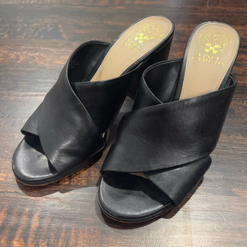 Vince Camuto Women’s Black Leather Mules - Size 9